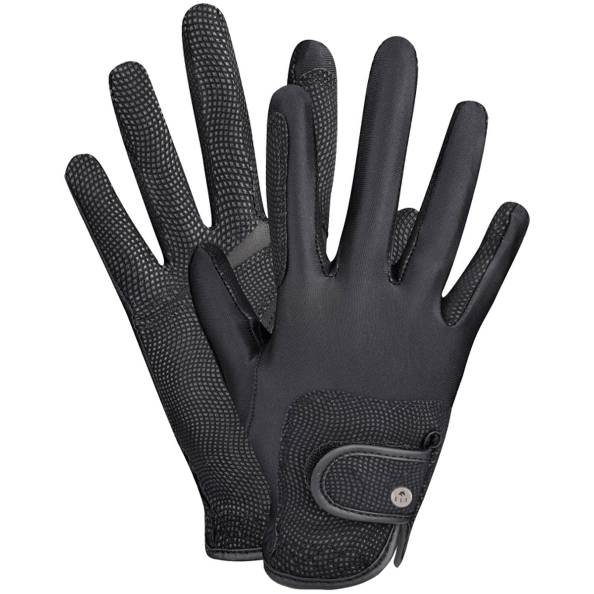 E.L.T Reithandschuh Metropolitan Handschuh, Schwarz, Paar Handschuhe auf weißem Hintergrund.