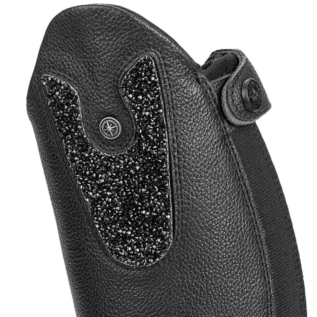 Suedwind Equestrian Patches Nova Kids Fun, Schwarz, Detailaufnahme mit glitzerndem Patch am Stiefel.