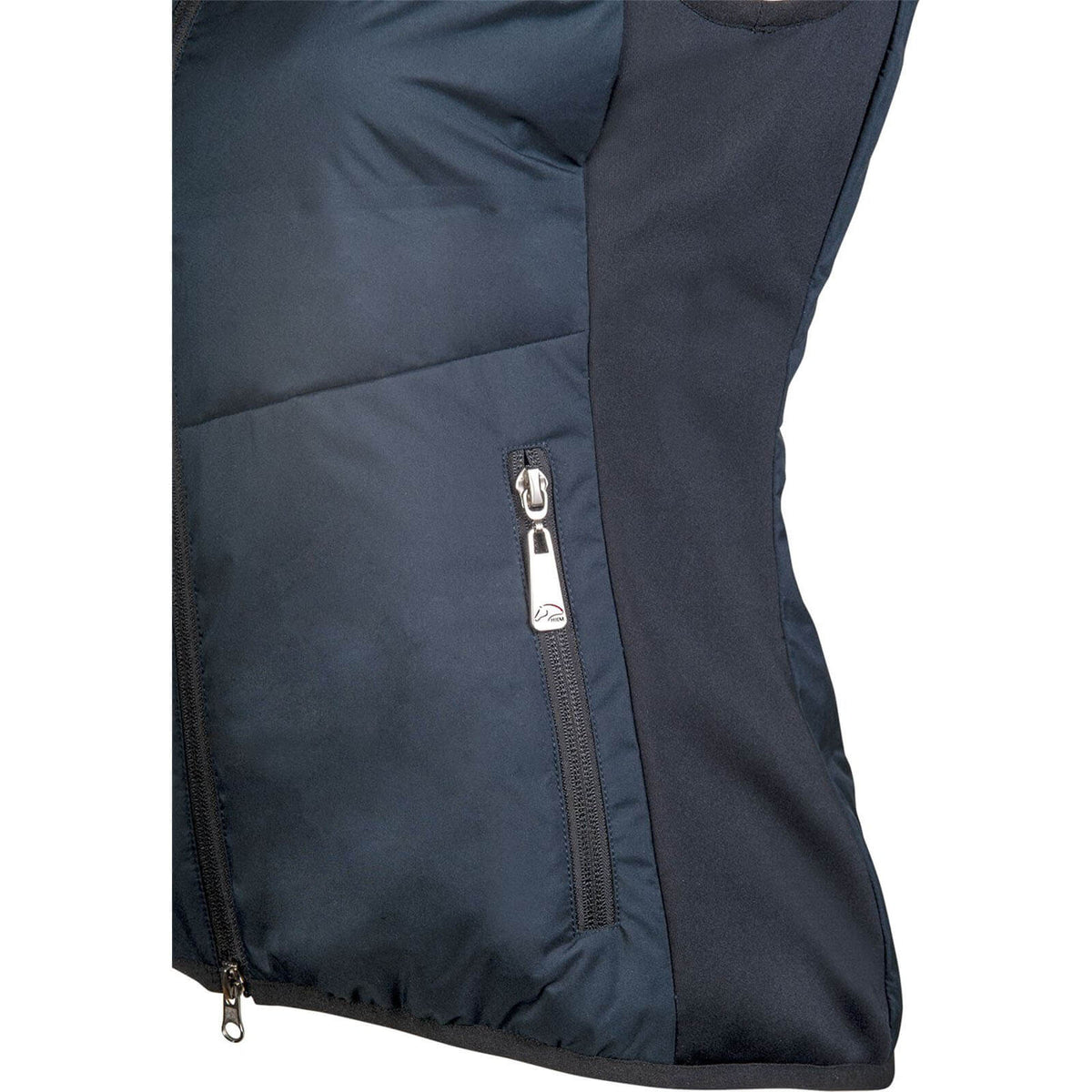 HKM Heizweste Comfort Temperature-Style, Dunkelblau, Detailaufnahme mit Reißverschluss.