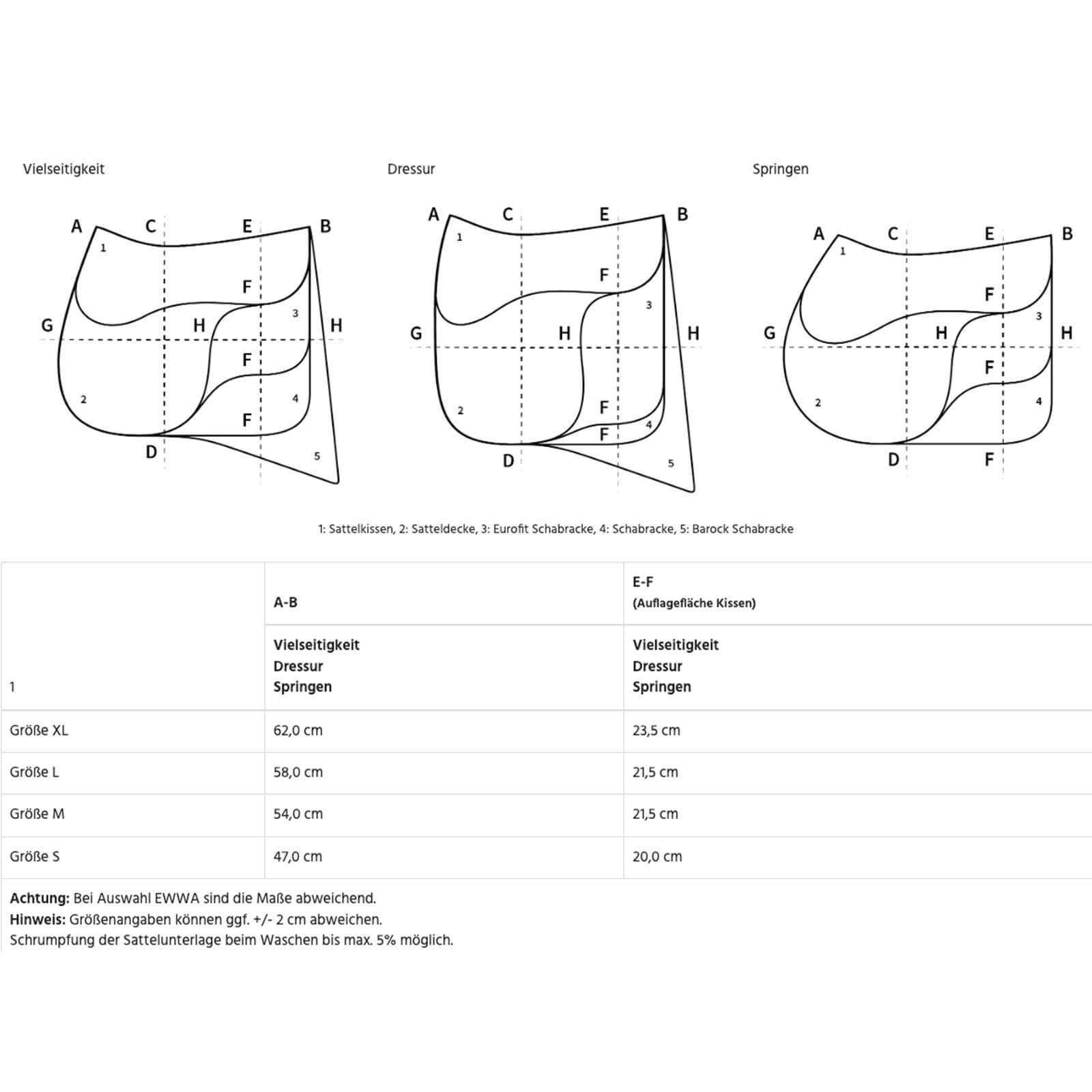 Schabracke Dressur Correction Lammfell Dressurschabracke, Maßskizze für Vielseitigkeit, Dressur und Springen.