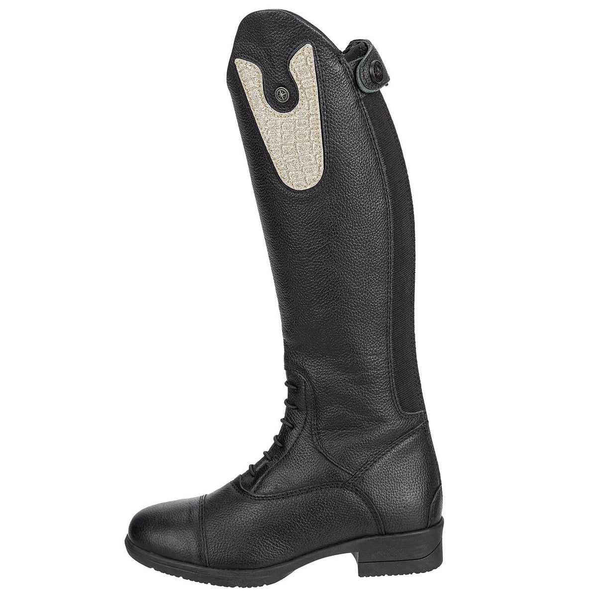 Suedwind Equestrian Patches Nova Kids Fun, schwarze Stiefel mit goldenem Patch, Produkt allein.