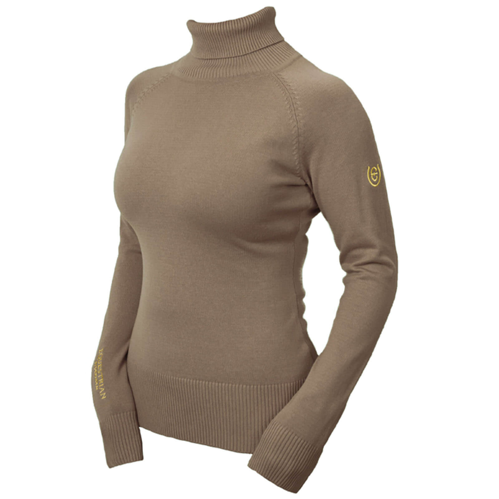 Pullover Damen Champagne Rollkragenpullover, Champagne, Produkt allein auf weißem Hintergrund.