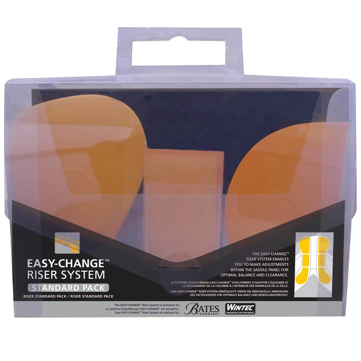 Wintec Sattelkissenset Easy Change Riser Standard, mehrere Farbvarianten, Produktverpackung auf weißem Hintergrund.