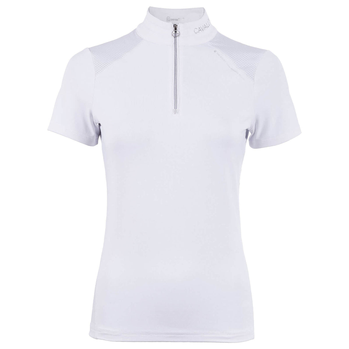 Turniershirt CAVALCOMP Halfzip Shirt, White, Produkt allein auf weißem Hintergrund.