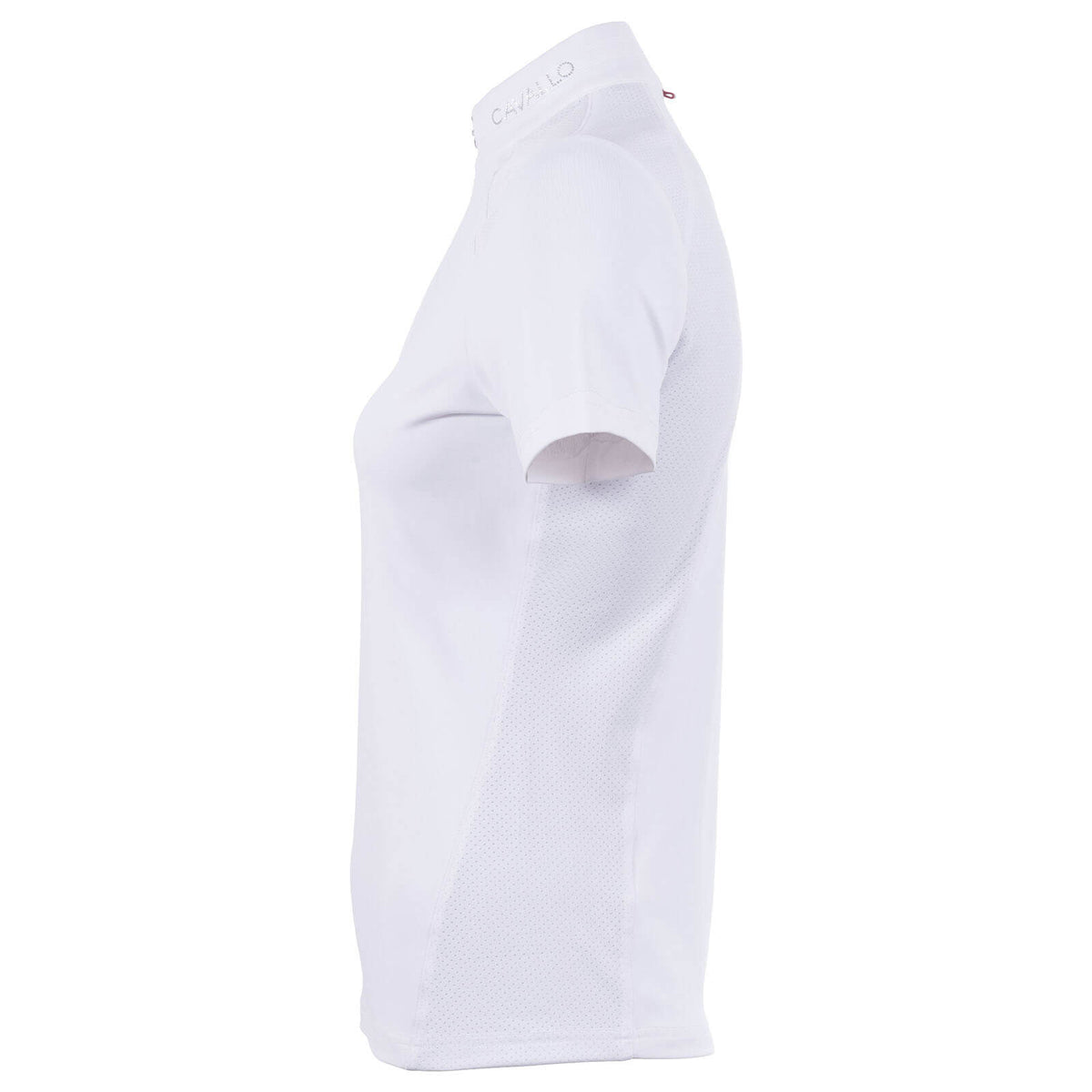 Cavallo Turniershirt CAVALCOMP Halfzip Shirt, Weiß, Seitenansicht auf weißem Hintergrund.