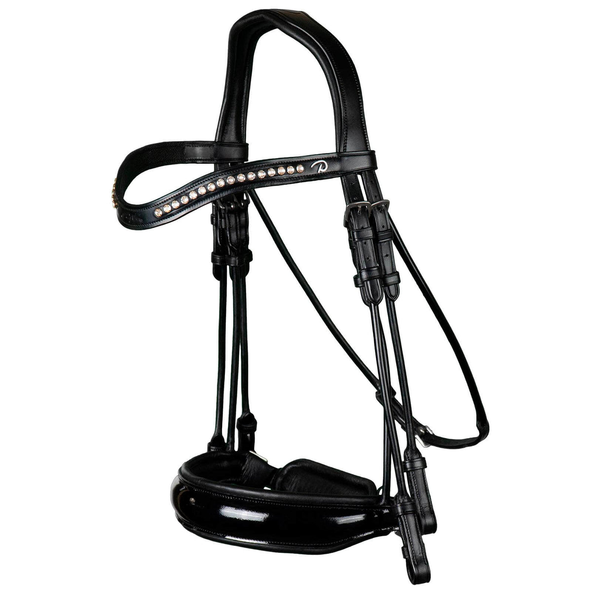 Kandare mit breitem schwedischem Reithalfter aus Patentleder Rond Leather Collection Kandarenzaum
