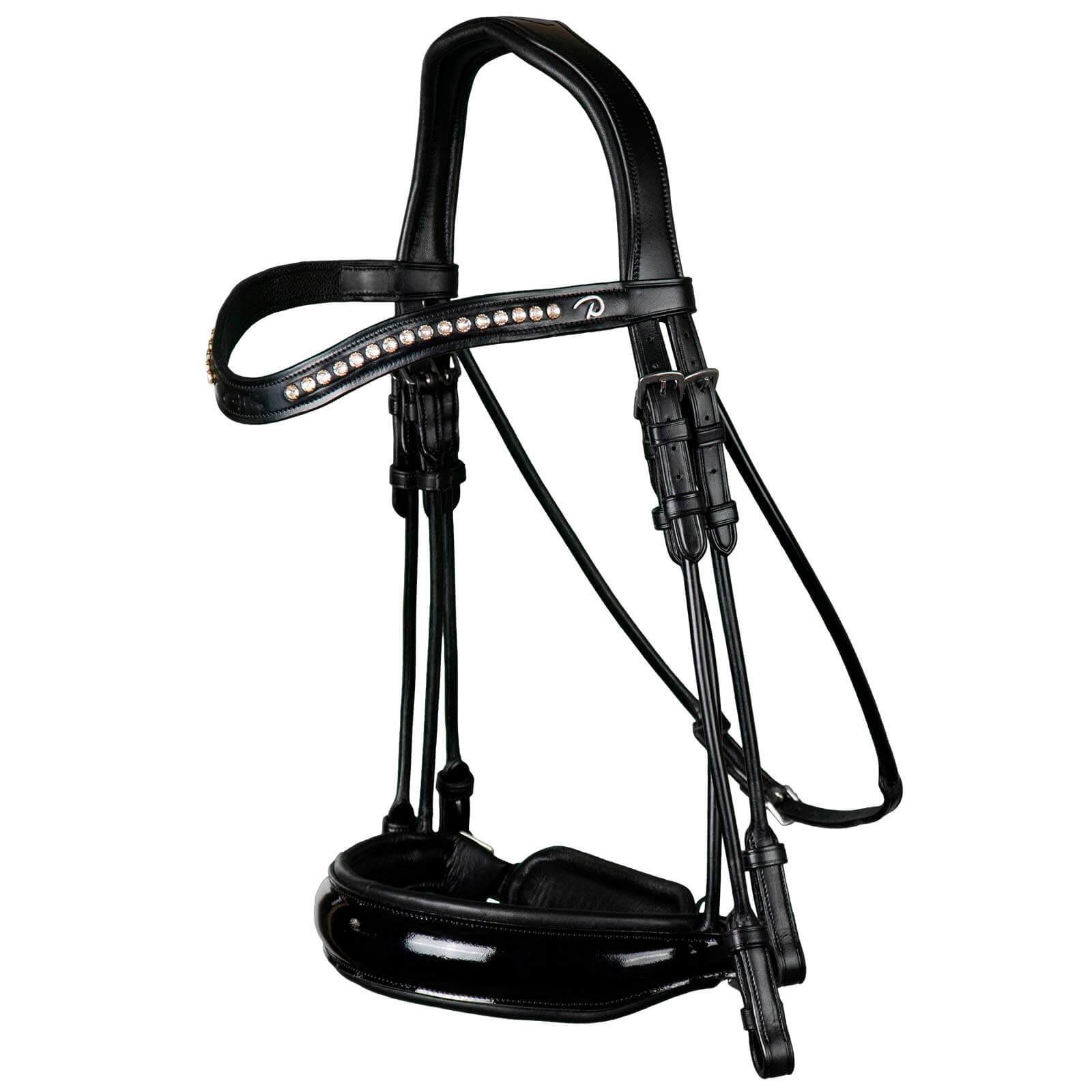 Kandare mit breitem schwedischem Reithalfter aus Patentleder Rond Leather Collection Kandarenzaum