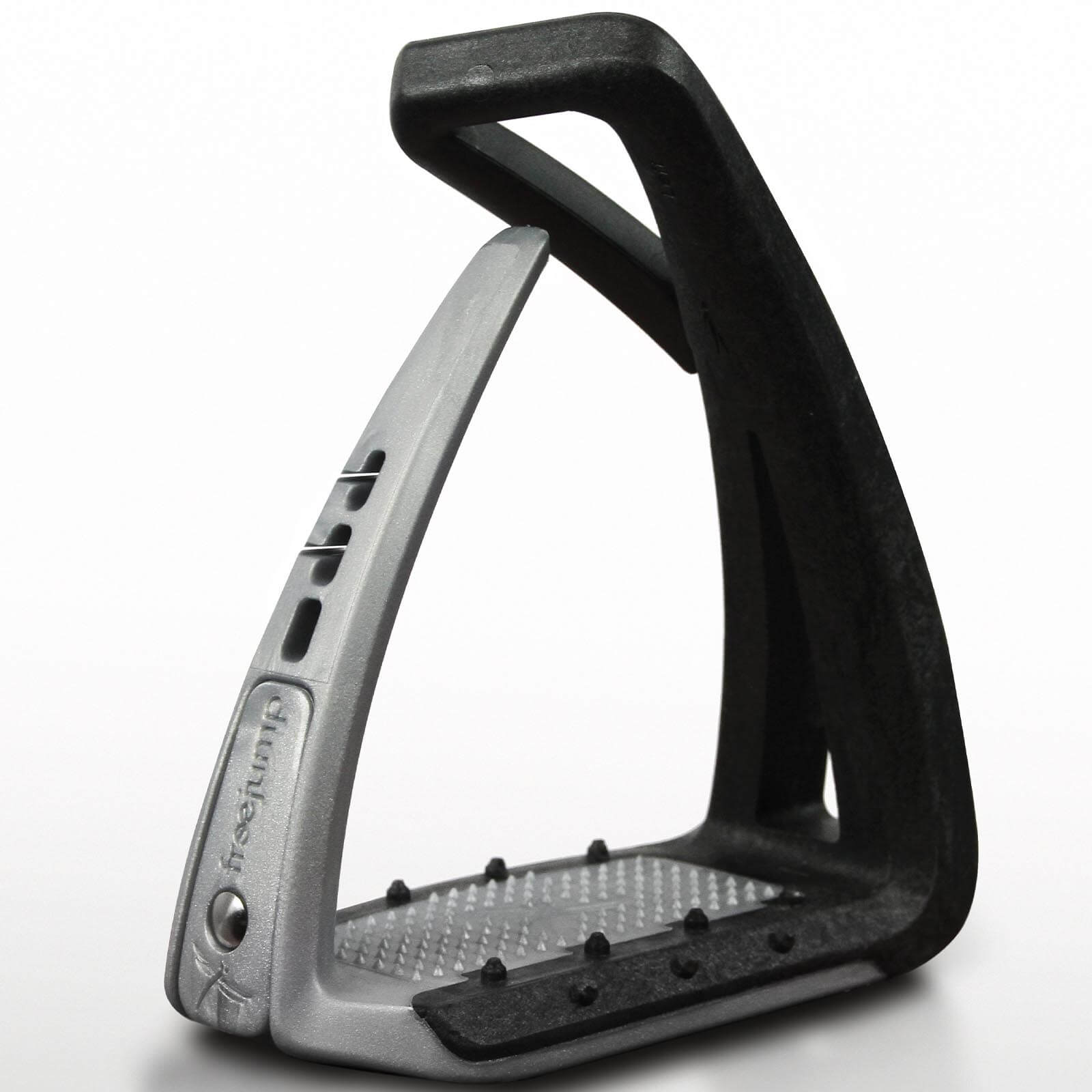 Freejump Steigbügel Soft Up Lite, Black/Iron Matte, Produkt allein auf weißem Hintergrund.