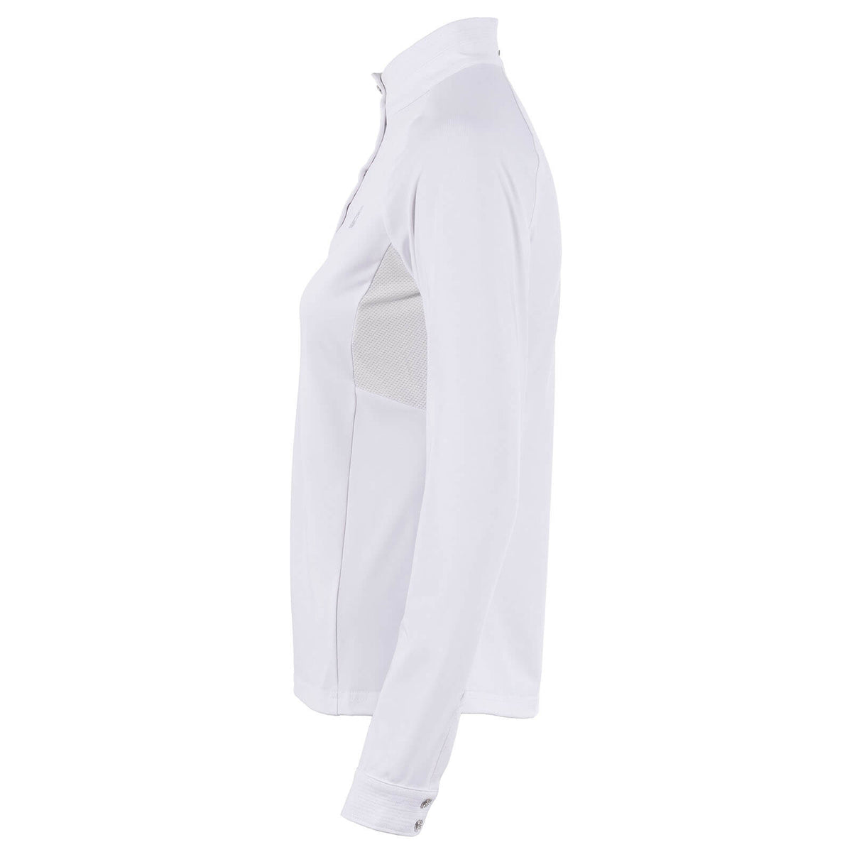 Turniershirt Langarm Damen Cavaluv Halfzip Langarmshirt, Weiß, Produkt allein auf weißem Hintergrund.