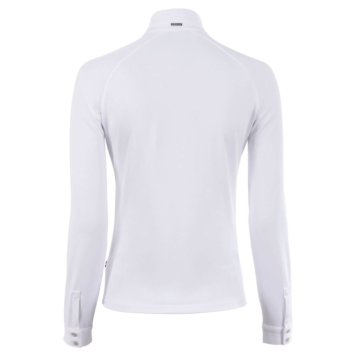 Turniershirt Langarm Damen Cavaluv Halfzip Langarmshirt, Weiß, Produkt allein auf weißem Hintergrund.