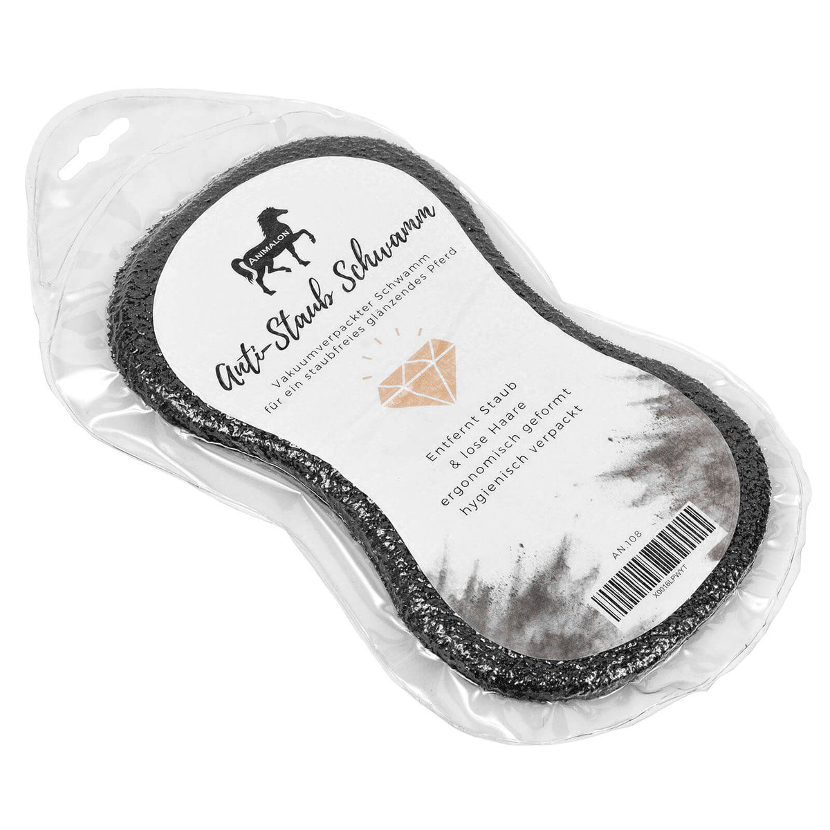 Animalon Anti-Staub Schwamm, schwarz, Produkt allein in Verpackung auf weißem Hintergrund.