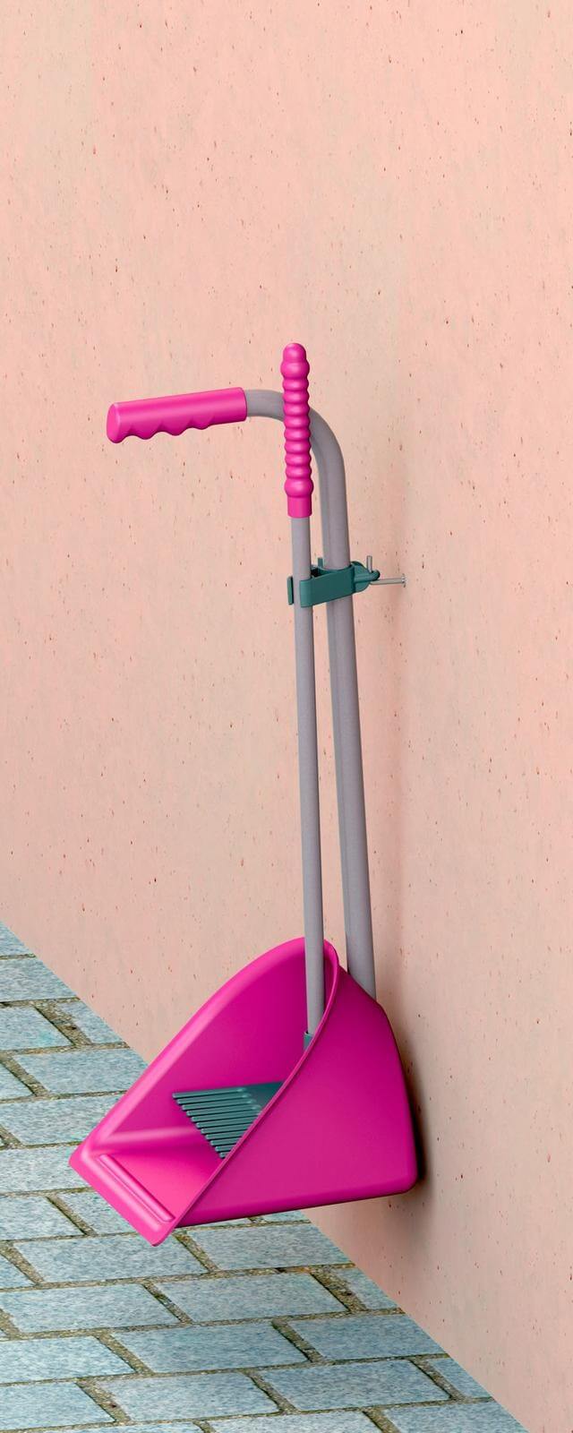KERBL Halterung zur Wandmontage Mistboy, Pink, Produkt an der Wand montiert mit eingehängtem Mistboy.