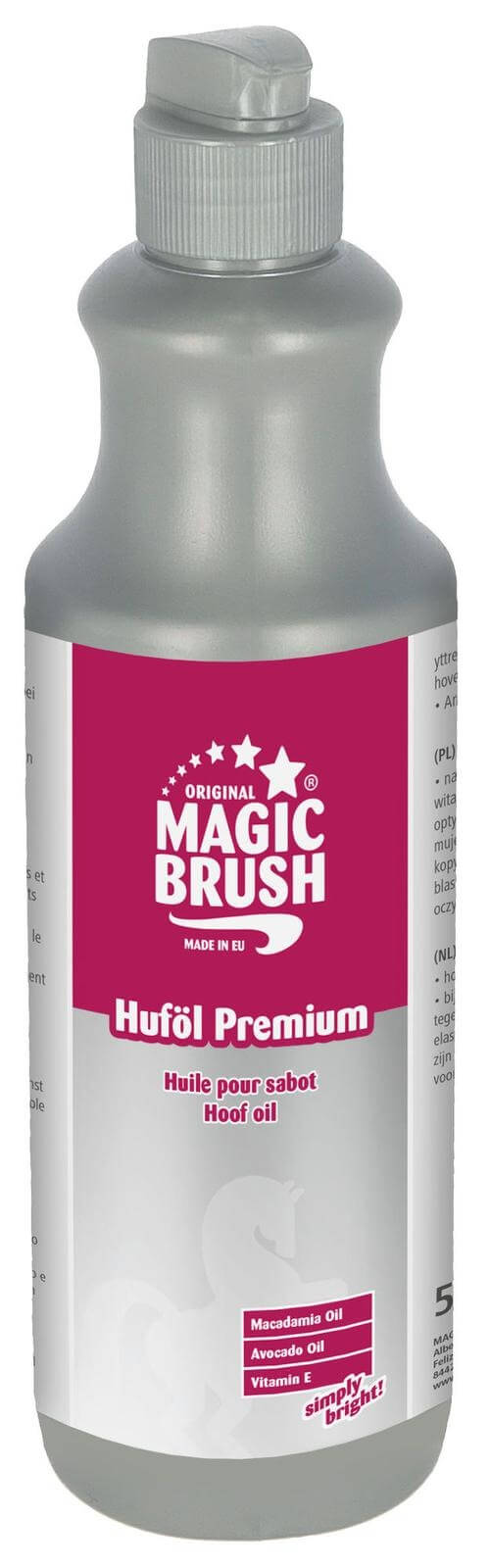 Magic Brush Huföl Premium Hufpflege, 500 ml, Produkt allein auf weißem Hintergrund.