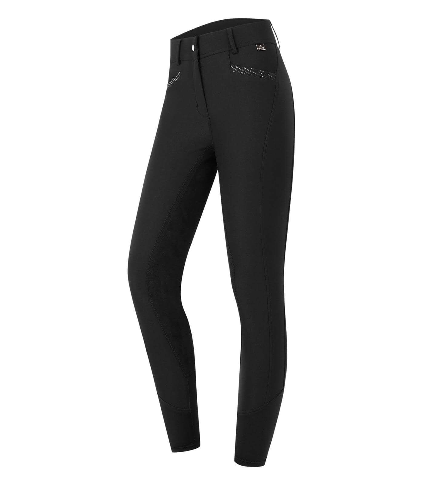 Reithose Oktavia Curved High Waist, Schwarz, Produkt allein auf weißem Hintergrund.