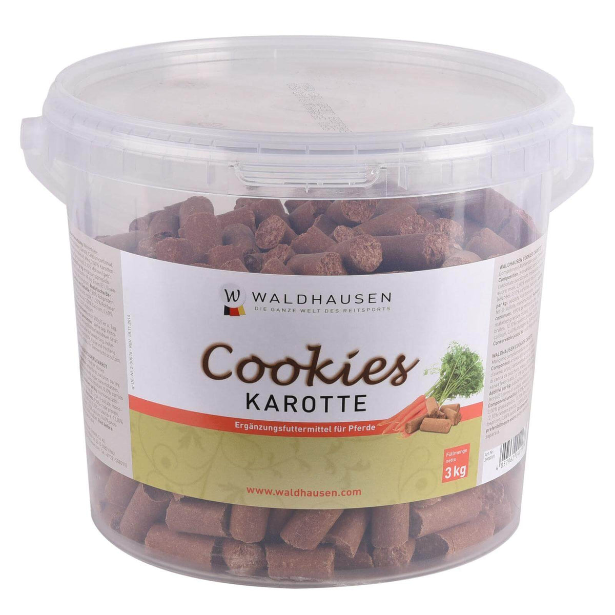Waldhausen Cookies, 3 Kilogramm, Karotte, Produkt allein im transparenten Eimer.