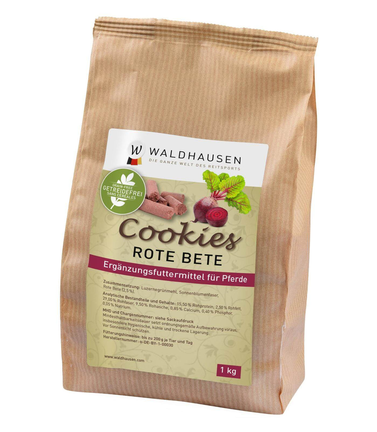 Waldhausen Cookies getreidefrei, 1 Kilogramm, Rote Beete, Produkt allein auf weißem Hintergrund.
