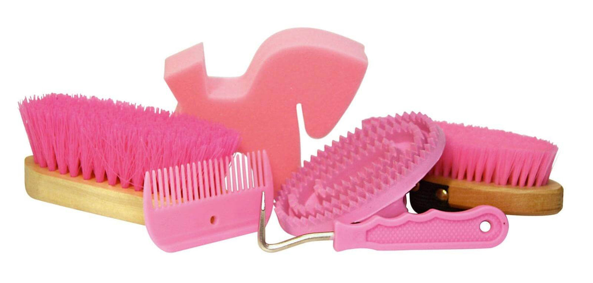 KERBL Putz-Rucksack Putztasche, Pink, mehrere Pflegebürsten und Zubehör im Set.