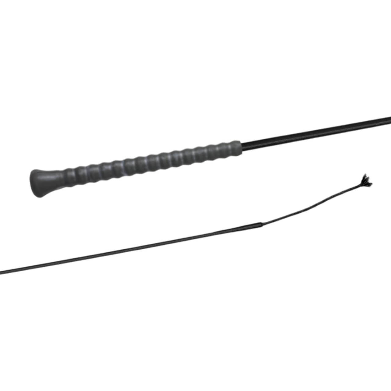 Fleck Dressurgerte mit Rubber Griff Gerte, Schwarz, Produkt mit Griff und Spitze auf weißem Hintergrund.
