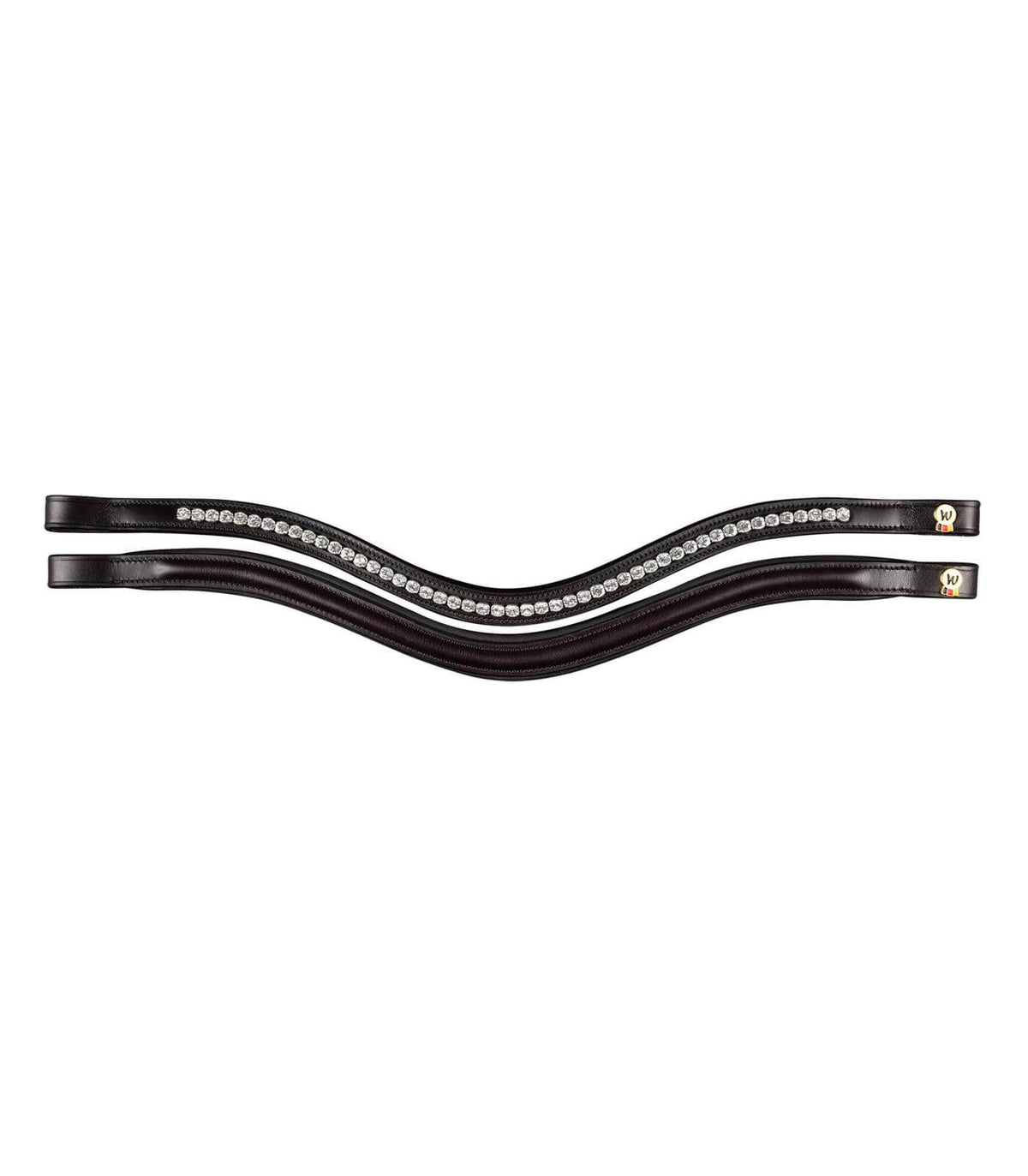 Waldhausen S-Line Trensenzaum Harmony, Schwarz, gebogene Trense mit Strass detail auf weißem Hintergrund.