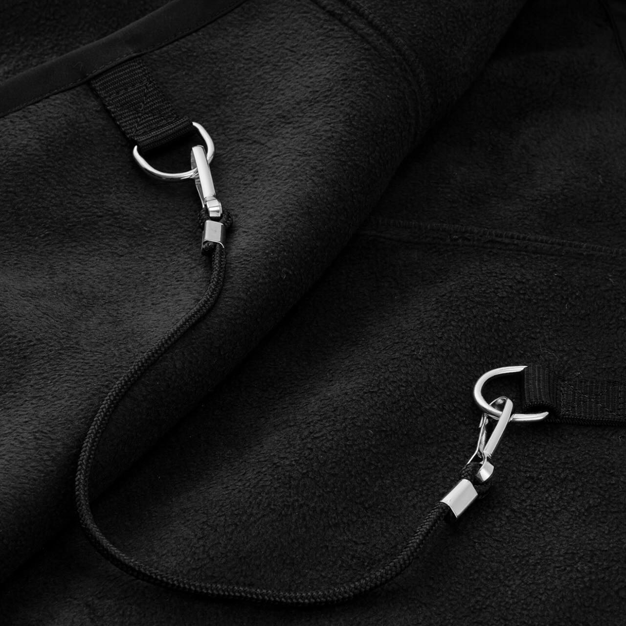 Ausreitdecke Heavy Fleece Quarter Blanket Black Nierendecke, Schwarz, Detailaufnahme der Befestigung.