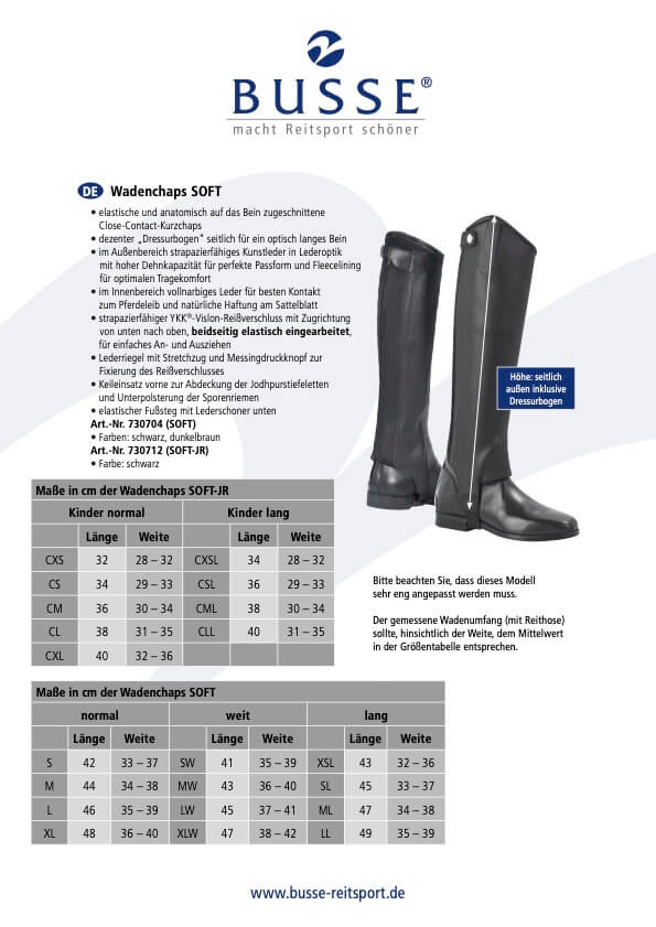 BUSSE Wadenchaps Soft Kurzchaps, schwarz, Person mit schwarzen Wadenchaps an den Beinen.