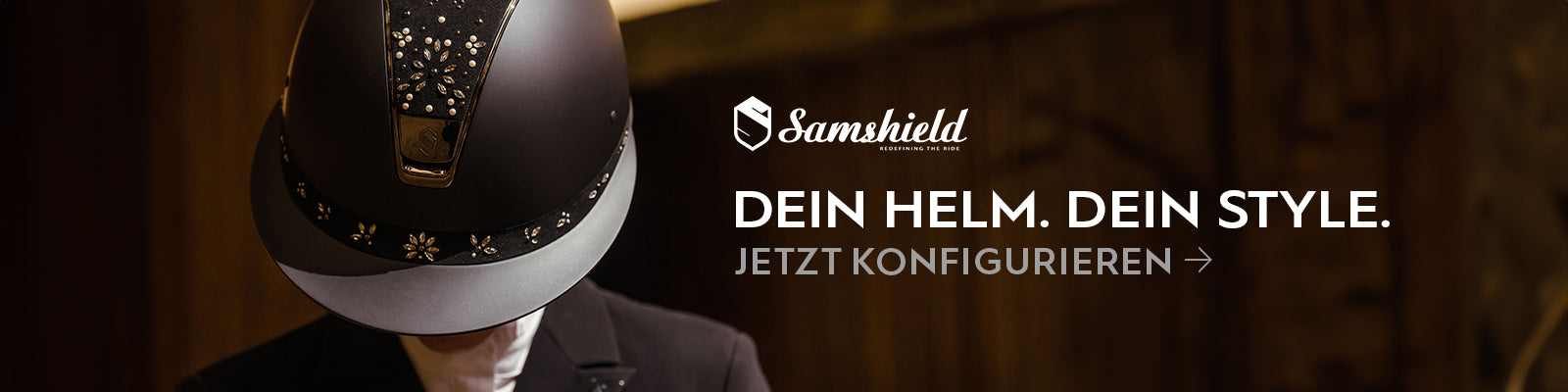 Samshield Helm mit Text „DEIN HELM. DEIN STYLE. JETZT KONFIGURIEREN“.