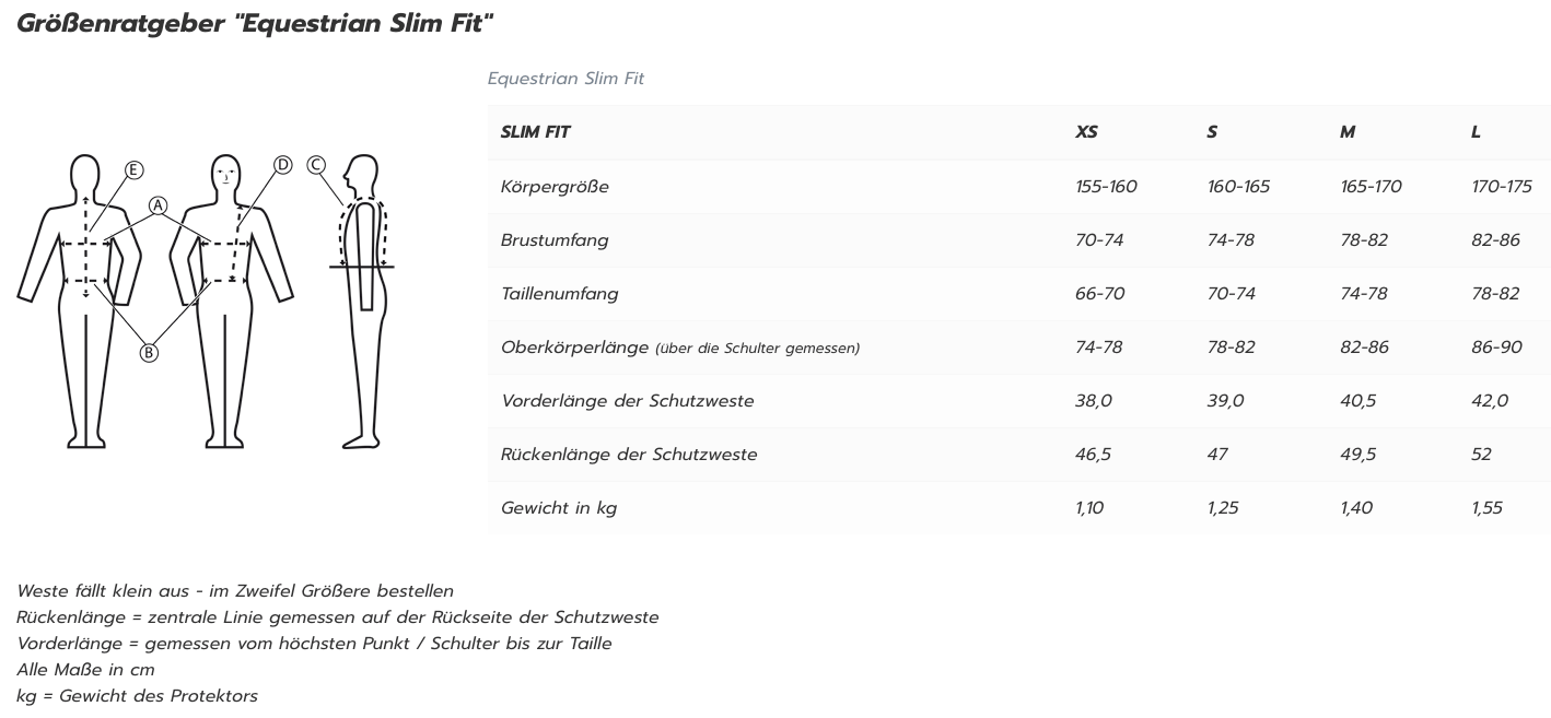 Sicherheitsweste Equestrian Slim Fit Rückenprotektor