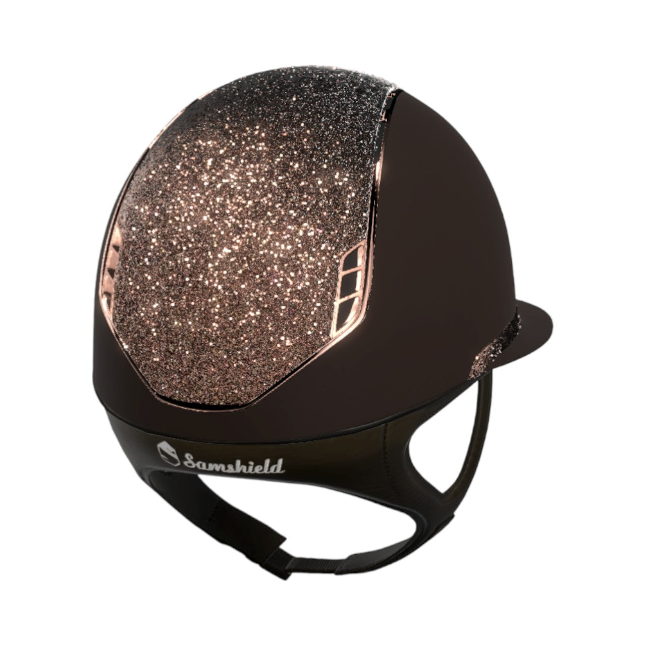 Samshield Reithelm Miss Shield 2.0 Crystal Fabric Swarovski Rosegold/ Pink Gold, Detailaufnahme.