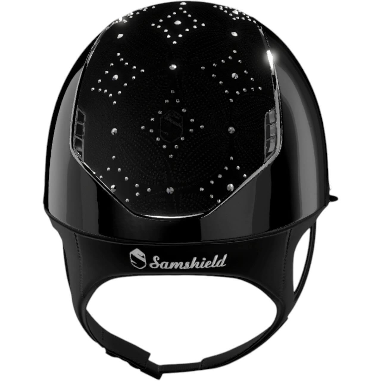 Reithelm Miss Shield 2.0 Glossy Black Top + Frontalband Celestial Crystal Black Trim + Blason Black Chrome Konfiguration