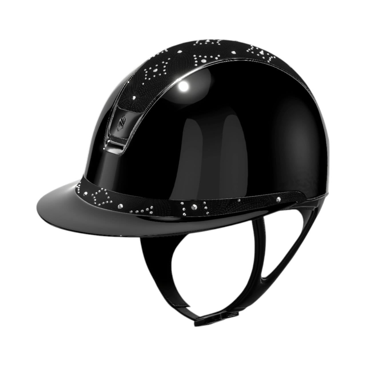 Reithelm Miss Shield 2.0 Glossy Black Top + Frontalband Celestial Crystal Black Trim + Blason Black Chrome Konfiguration