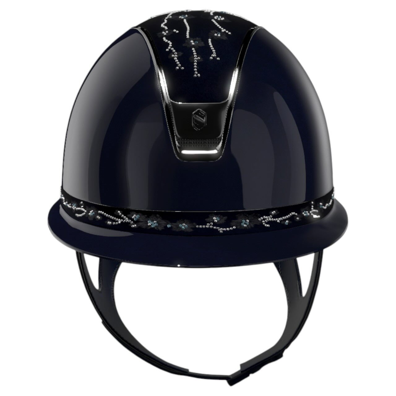 Reithelm Miss Shield 2.0 Glossy Blue Top + FB Cherry Blossom Navy Trim + Blason Black Chrome Konfiguration