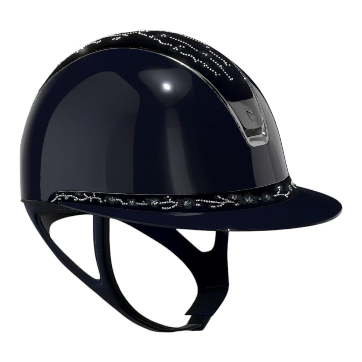 Reithelm Miss Shield 2.0 Glossy Blue Top + FB Cherry Blossom Navy Trim + Blason Black Chrome Konfiguration