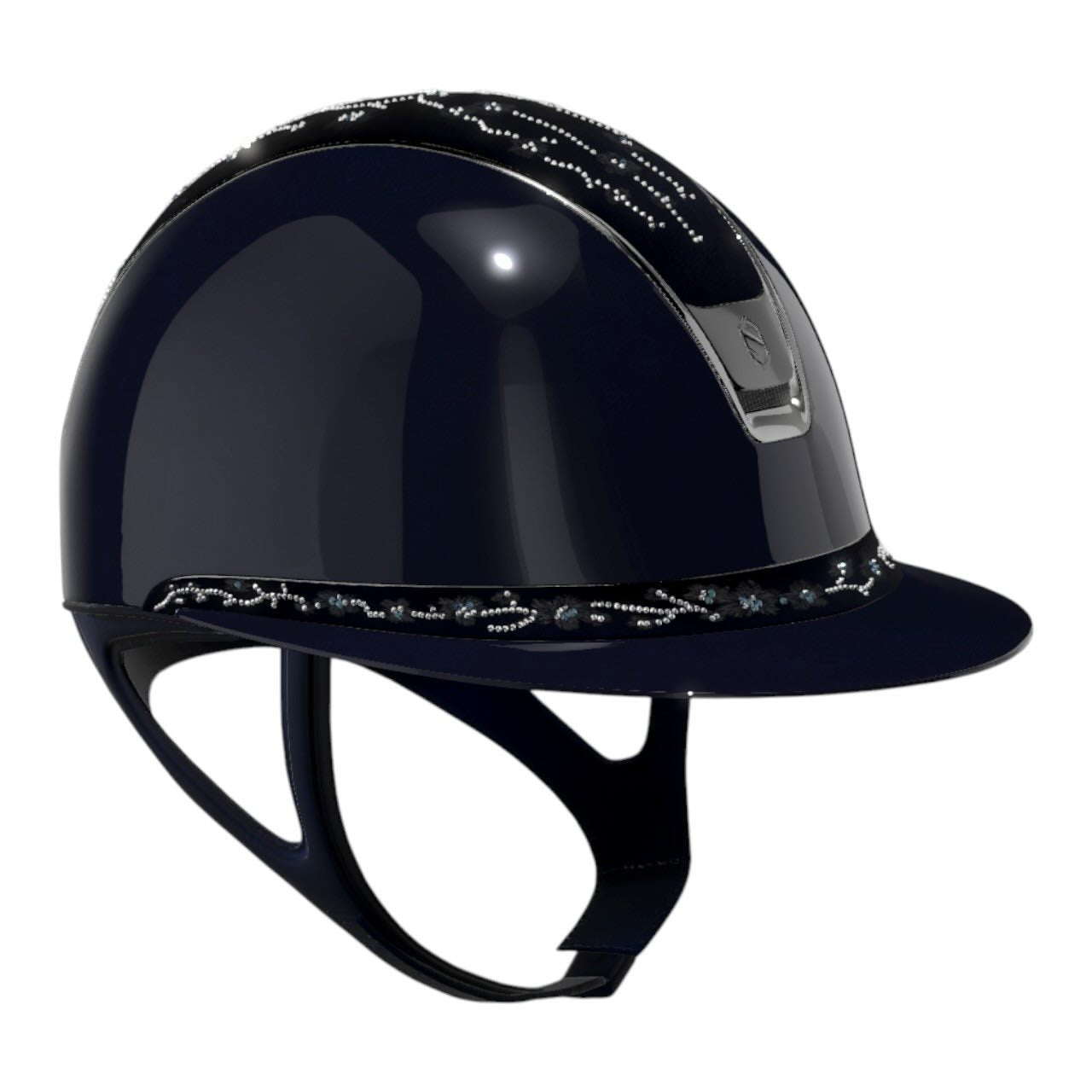 Reithelm Miss Shield 2.0 Glossy Blue Top + FB Cherry Blossom Navy Trim + Blason Black Chrome Konfiguration