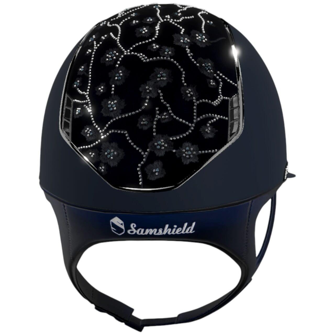 Reithelm Miss Shield 2.0 Shadow Blue Top + FB Cherry Blossom Navy Trim + Blason Black Chrome Konfiguration
