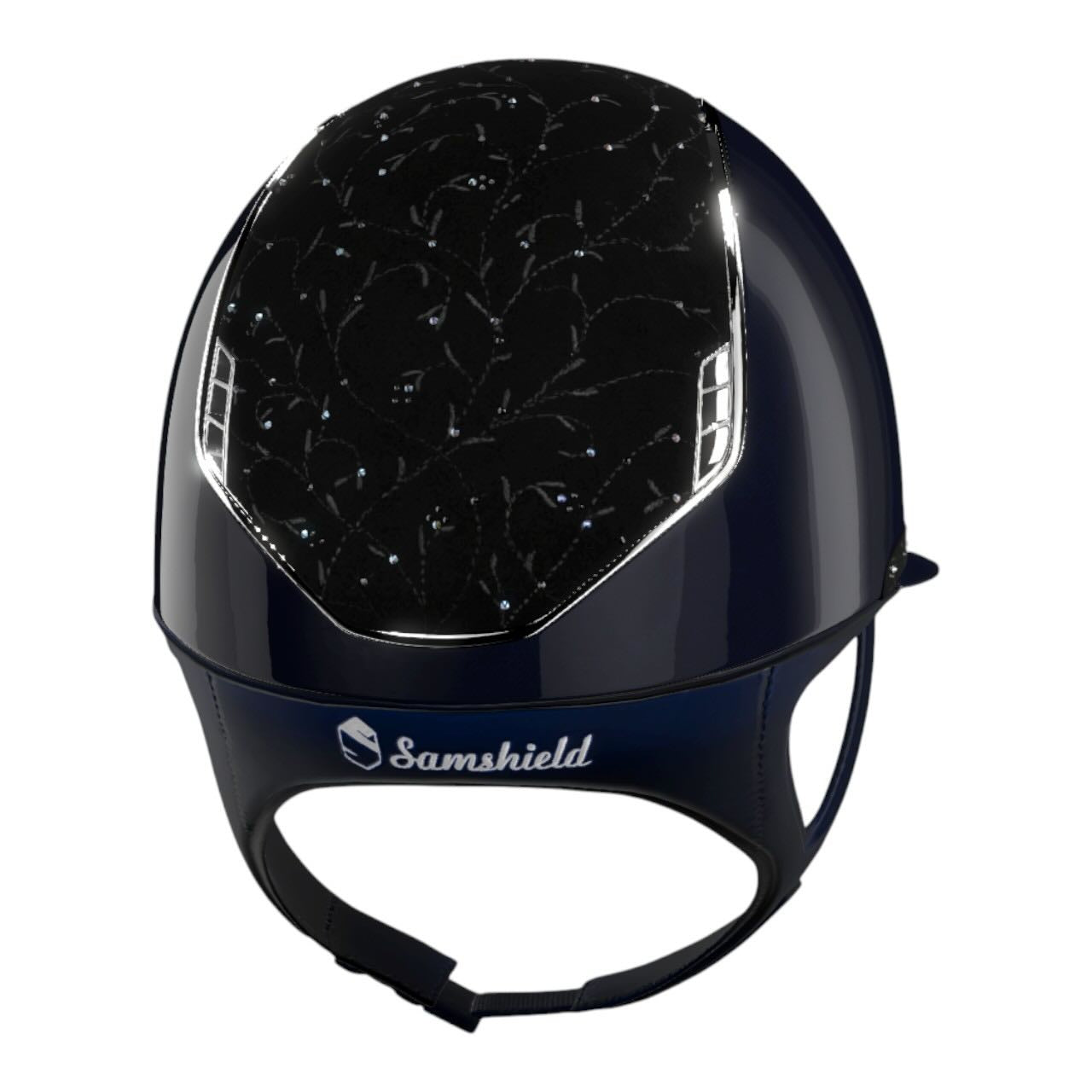 Reithelm Miss Shield 2.0 SG Blue Top + FB Floral Trim + Blason Chrome Silver Konfiguration