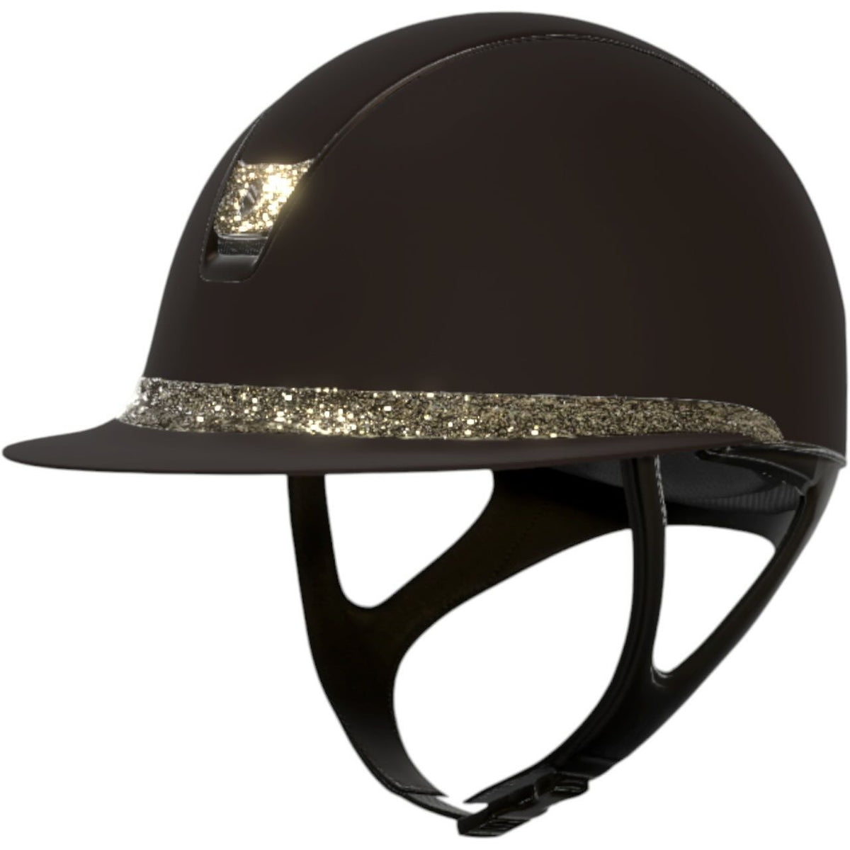 Jahalna čelada Miss Shield 2.0 Brown SM, vrhnji del SM, sprednji trak z obrobo CrFabric Matt Bronze, grb CrFabric