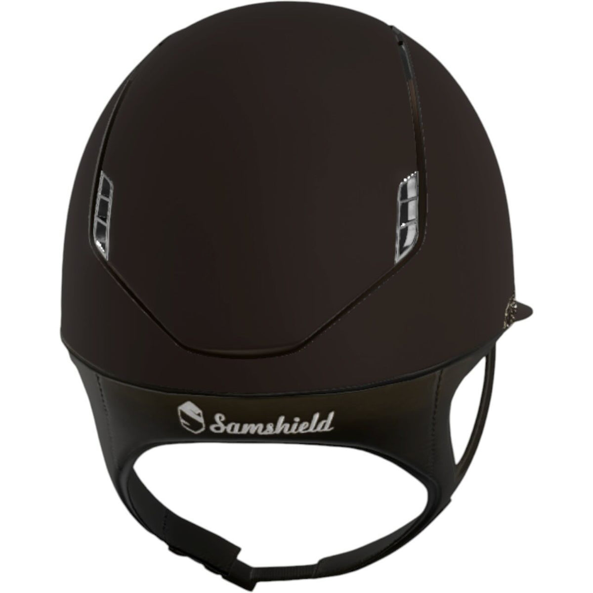 Jahalna čelada Miss Shield 2.0 Brown SM, vrhnji del SM, sprednji trak z obrobo CrFabric Matt Bronze, grb CrFabric