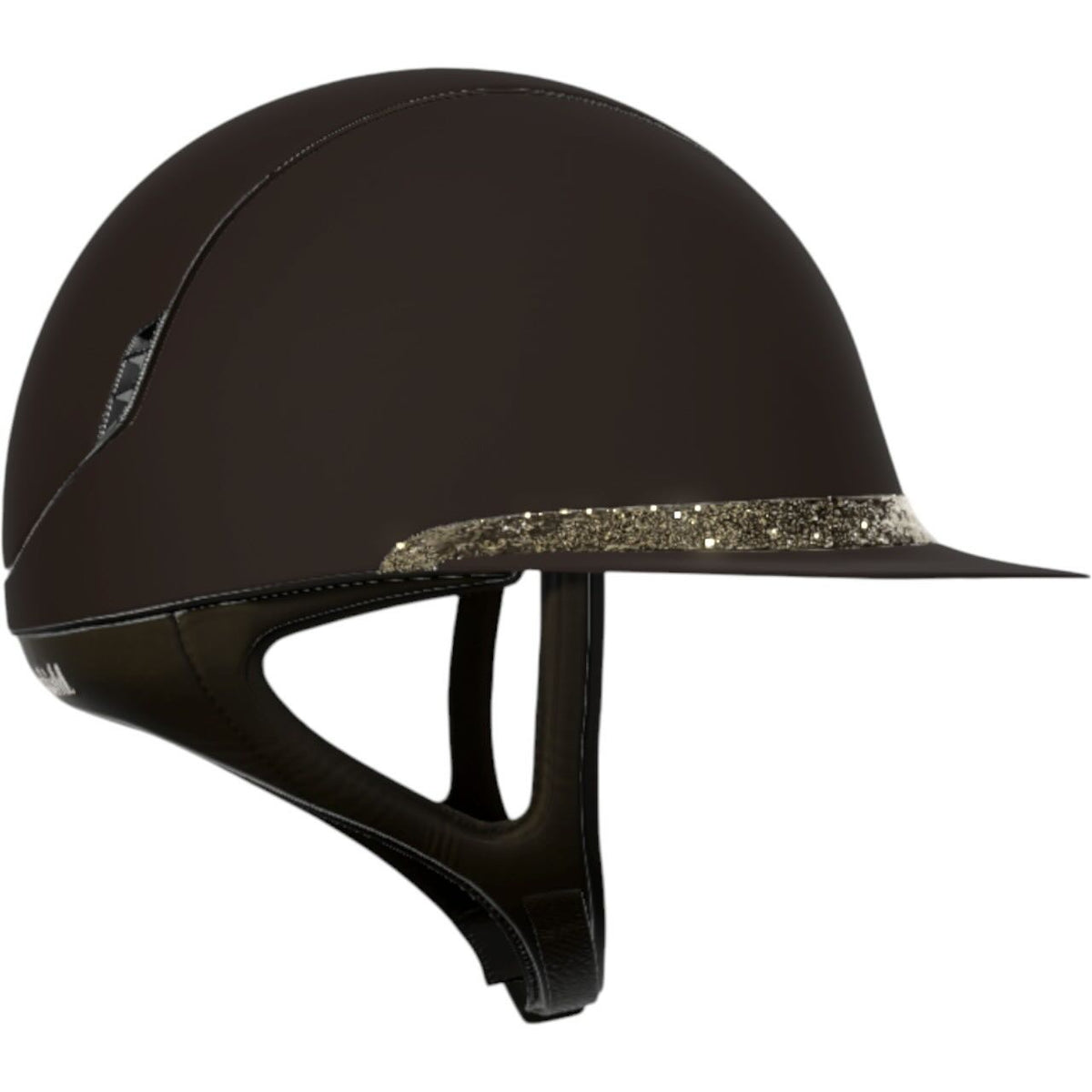 Jahalna čelada Miss Shield 2.0 Brown SM, vrhnji del SM, sprednji trak z obrobo CrFabric Matt Bronze, grb CrFabric