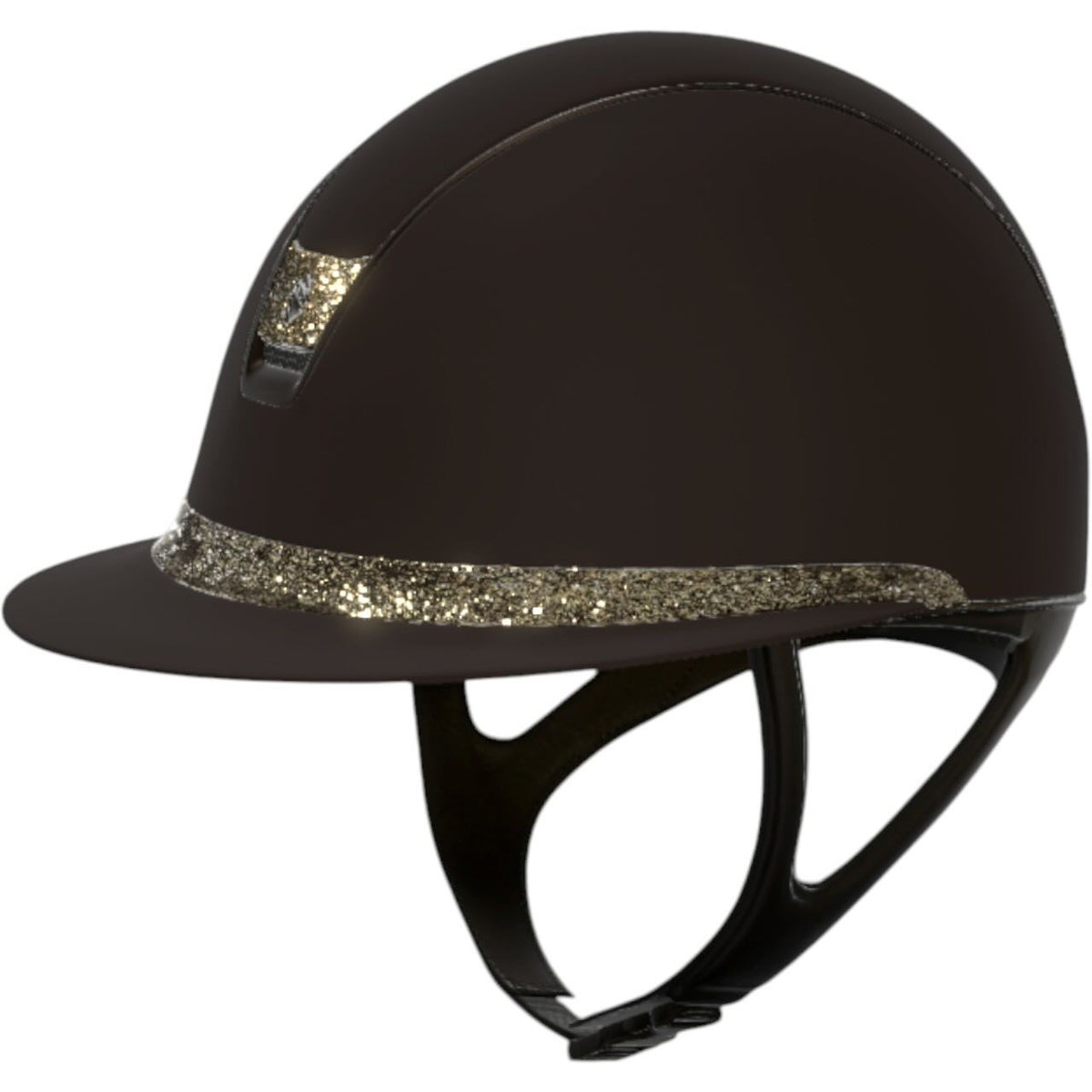 Jahalna čelada Miss Shield 2.0 Brown SM, vrhnji del SM, sprednji trak z obrobo CrFabric Matt Bronze, grb CrFabric