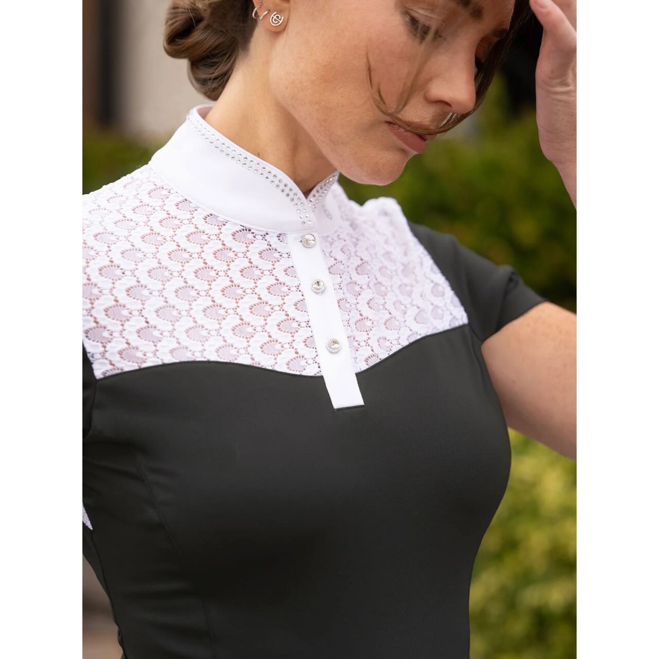 Turniershirt Damen Crystal Champion Copetition Top Black T-Shirt