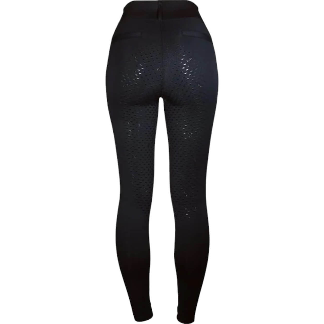 Reithose Damen Full-Grip Compression Supreme Dressur Hose, Schwarz, Produkt allein auf weißem Hintergrund.
