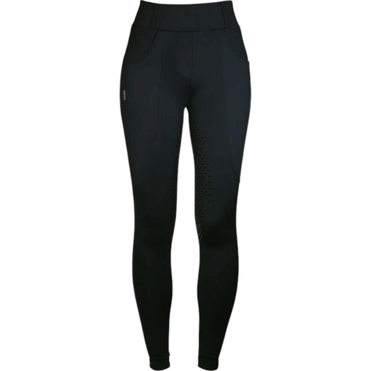 Equestrian Stockholm Reithose Damen Full-Grip Compression Supreme Dressur Hose, Schwarz, Produkt allein auf weißem Hintergrund.