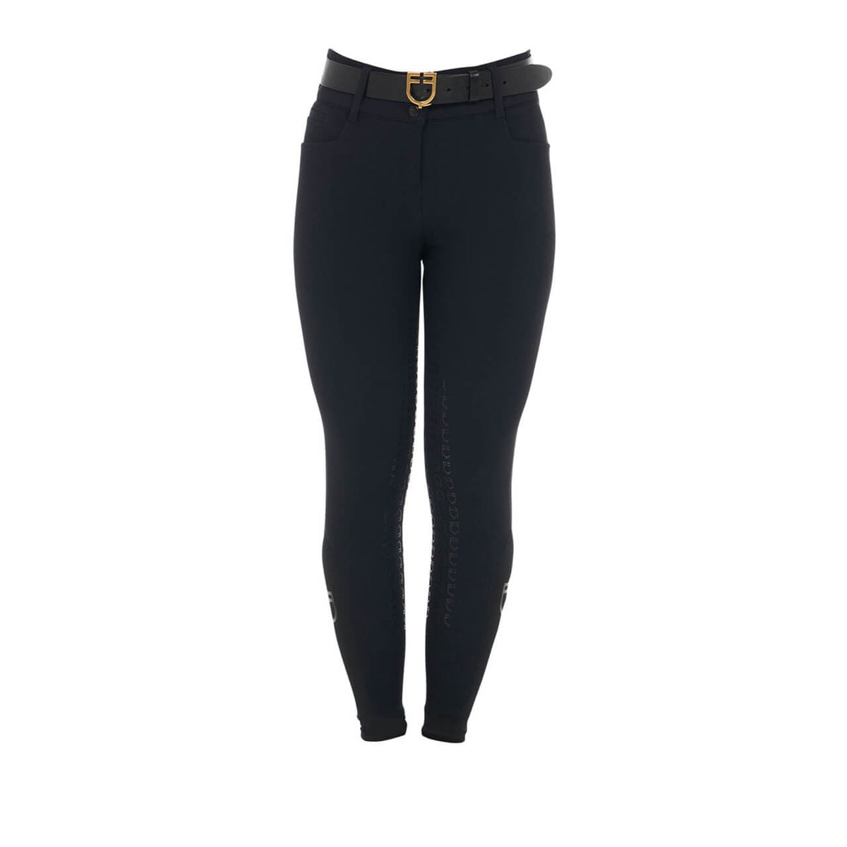 Reithose Full-Grip Damen High Waist Damenreithose, Schwarz, Produkt allein auf weißem Hintergrund.