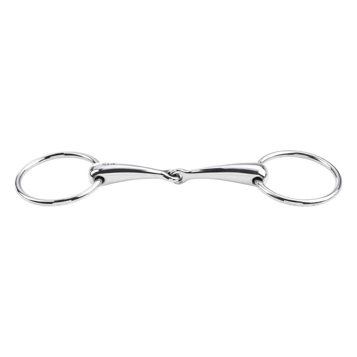 Wassertrense Einfach Gebrochen 18 mm Gebiss, Silber, Produkt allein auf weißem Hintergrund.