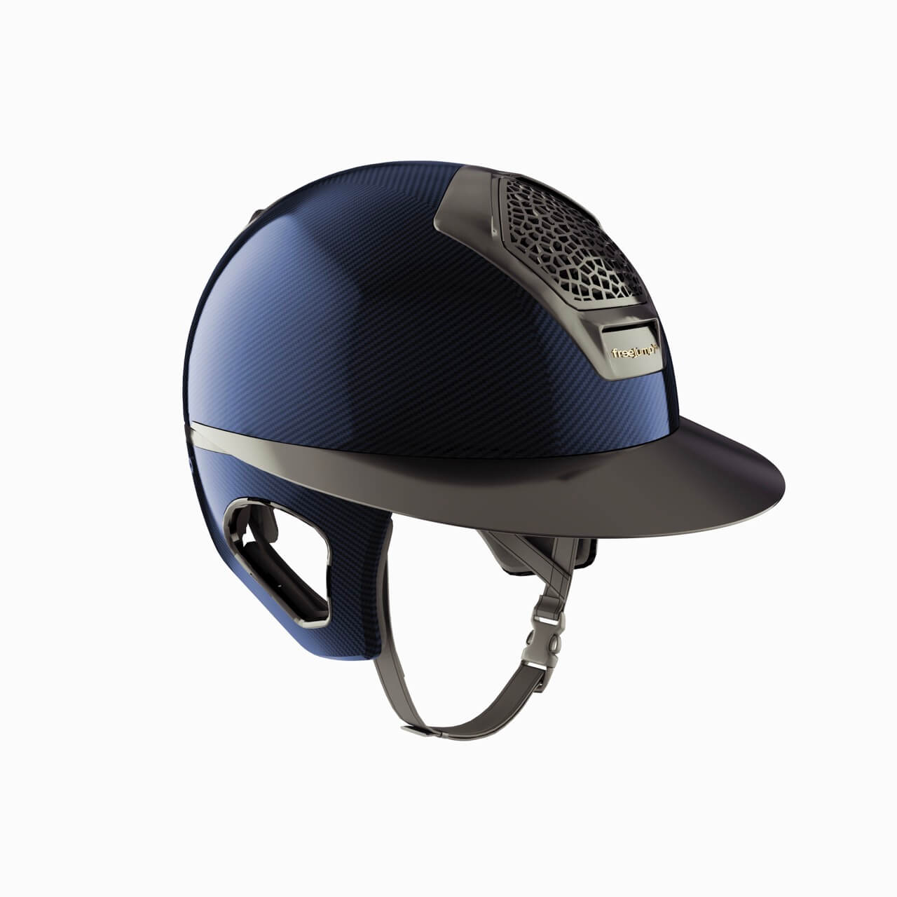 Reithelm Voronoi Glossy Blue mit Schläfenschutz Helm, Blue, Produkt allein auf weißem Hintergrund.