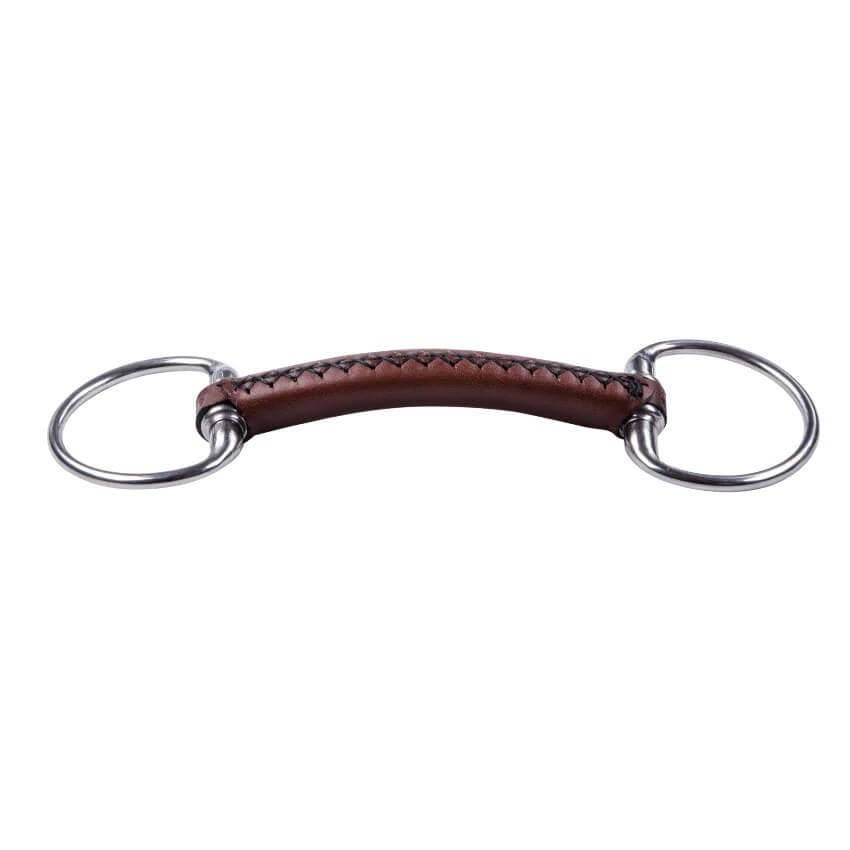 Olivenkopftrense Leder Stange 20 mm Ledergebiss, Braun, Produkt allein auf weißem Hintergrund.