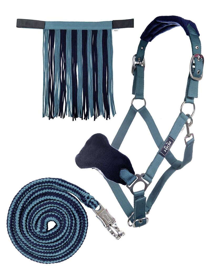 Conjunto de cabresto de nylon com corda de gancho de segurança e franjas antimoscas, cabresto de estábulo