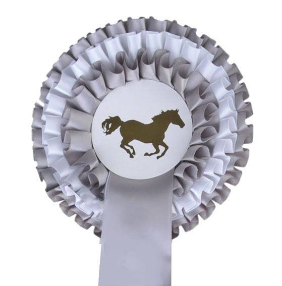 Wedstrijdstrik driedubbele rozet 13 cm Turnieraccessoires