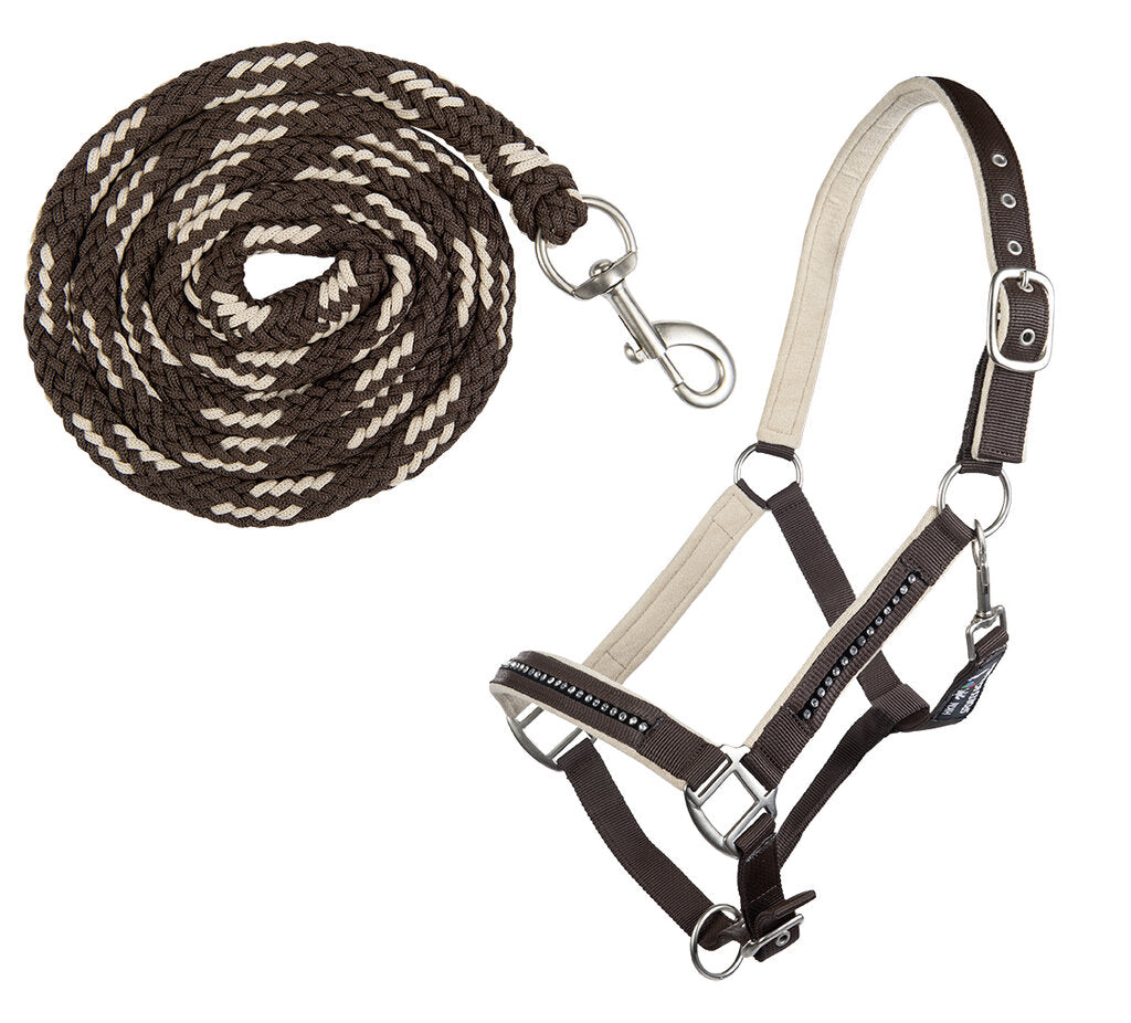 Nylonhalfter-Set Crystal mit Karabinerstrick Stallhalfter