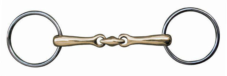 Wassertrense doppelt gebrochen 18 mm Argentan mit Edelstahlringen Pferdegebiss
